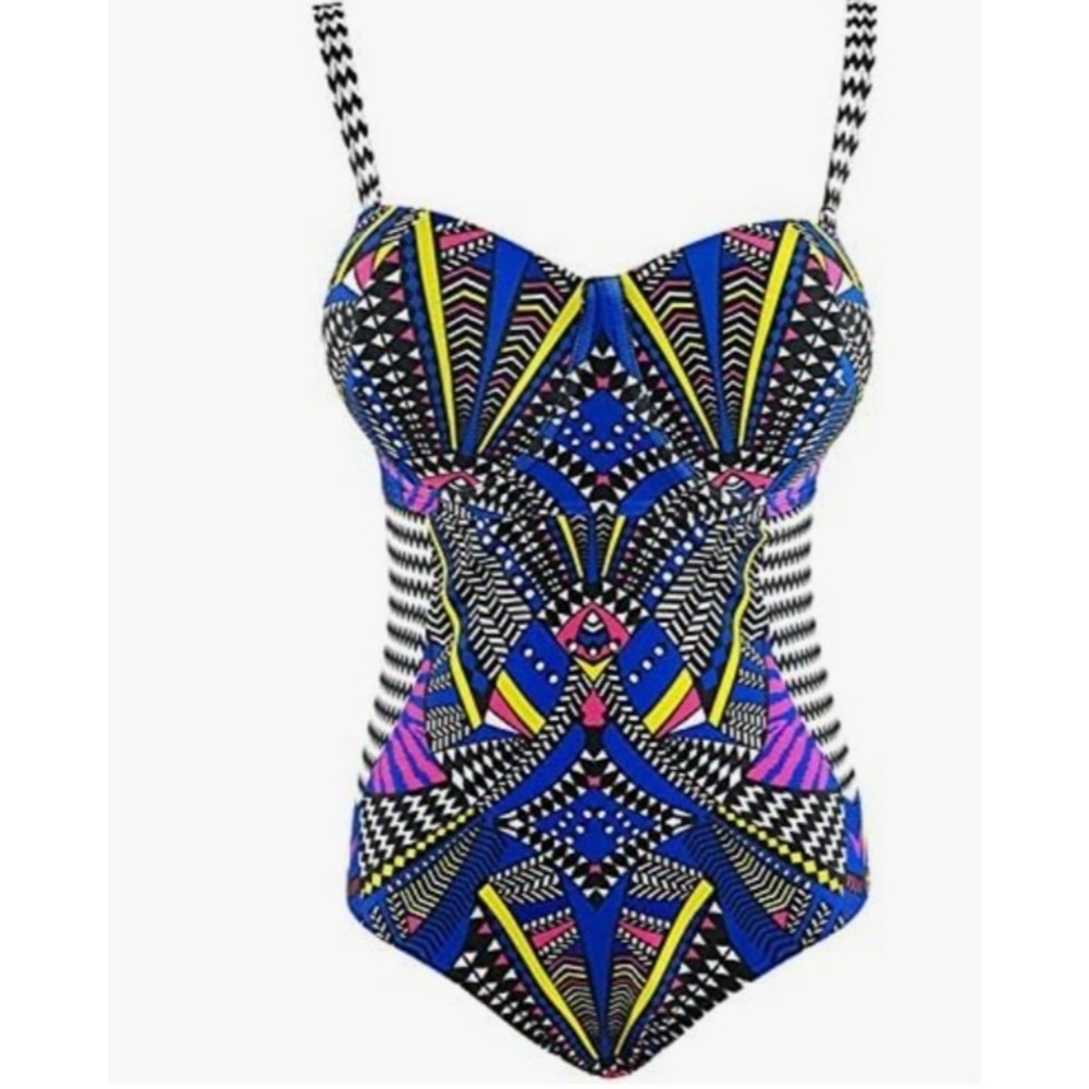 Unbranded Swimsuit Woman's 4x Multicolor Tribial Geometric Boho Beach Built Bra